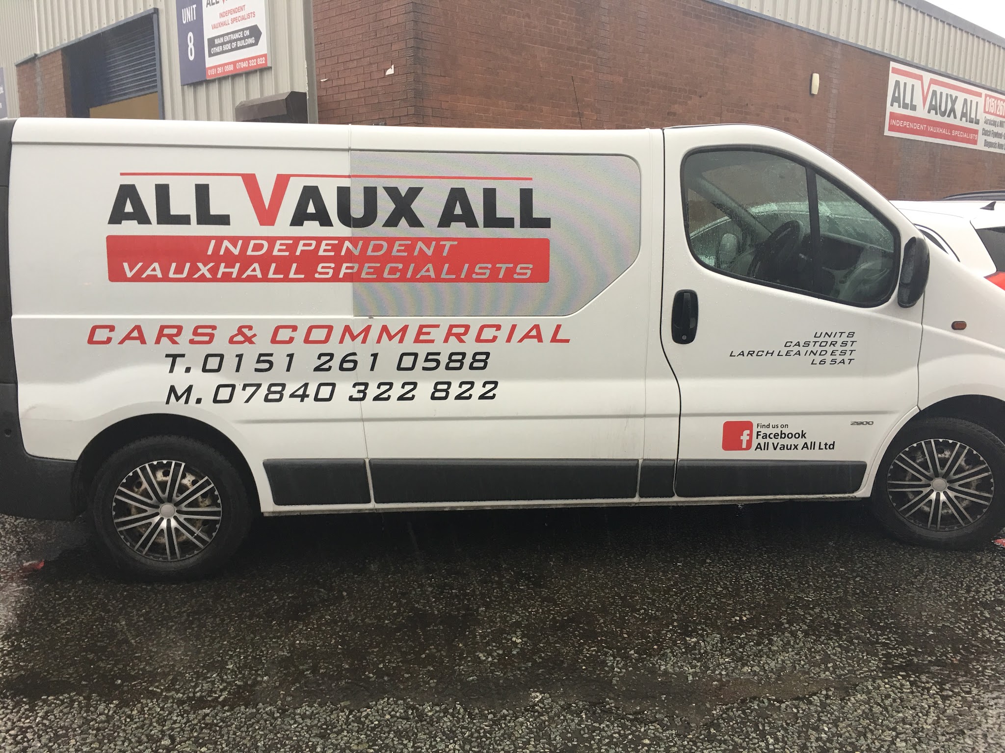 All Vaux All van with Independent Vauxhall Specialists signwriting, both phone numbers and the Unit 8 address